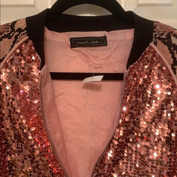 NWT Pink Sequin n Snake Print Bomber Jacket. - Picture 3 of 6